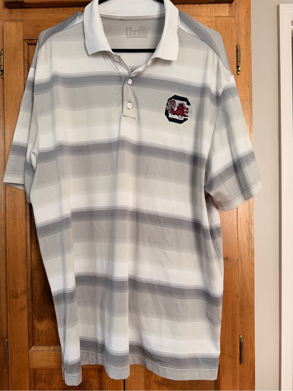 Carolina Gamecocks | Under Armour Men's White & Gray Striped Polo